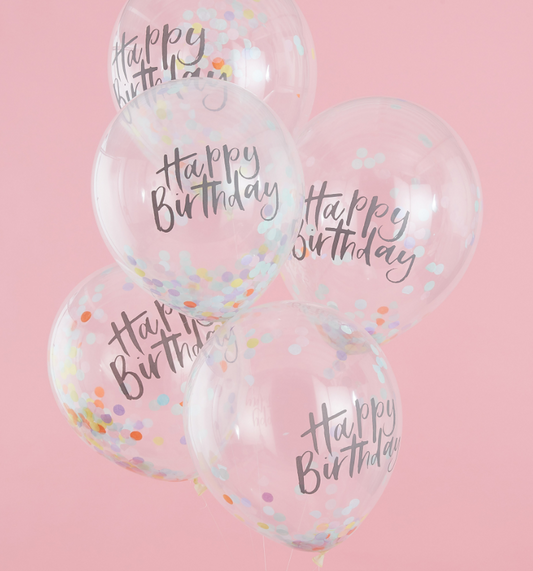 Happy Birthday Pastel Confetti Balloons