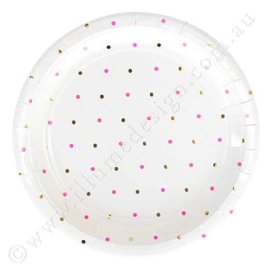 Pink and Gold Dot Round Paper party plate,
