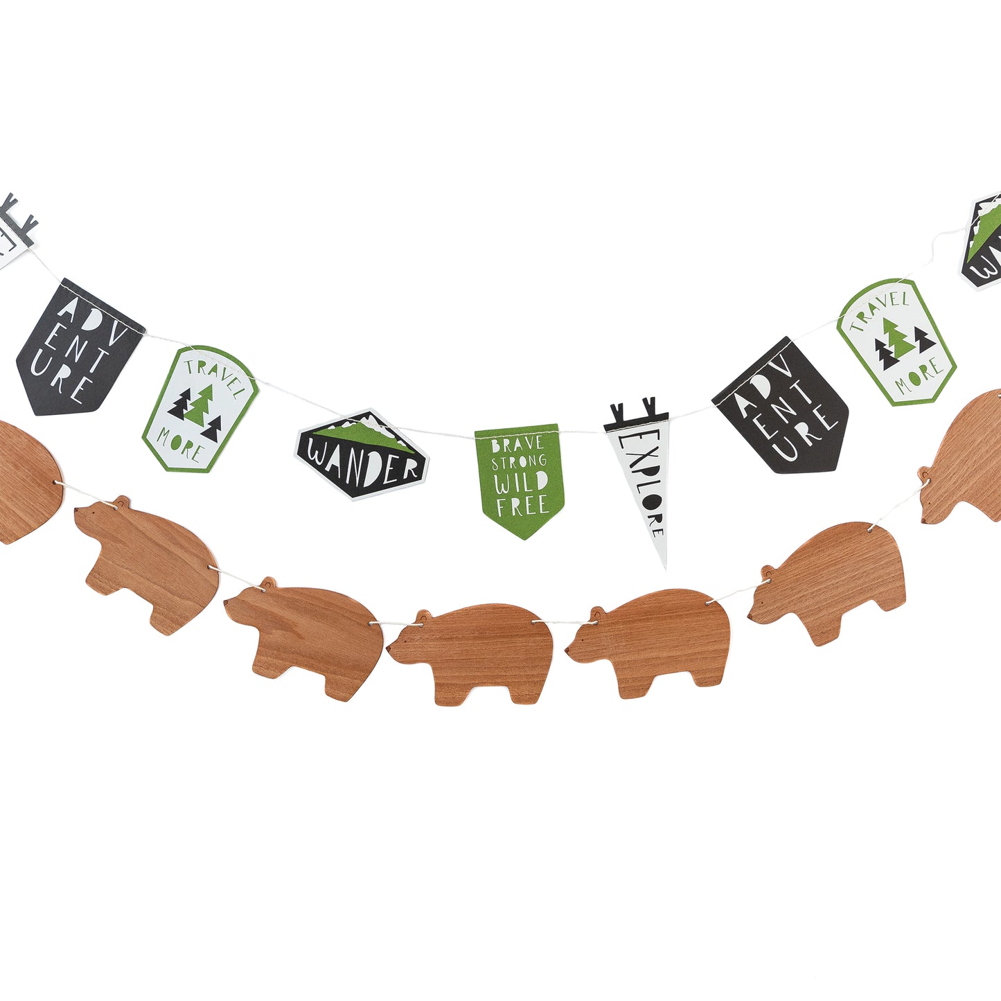 Patches banner approximately 5 feet long pre-stitched. Wood veneer bear banner 5 feet long (Bears are 3 inches tall, 10 included)