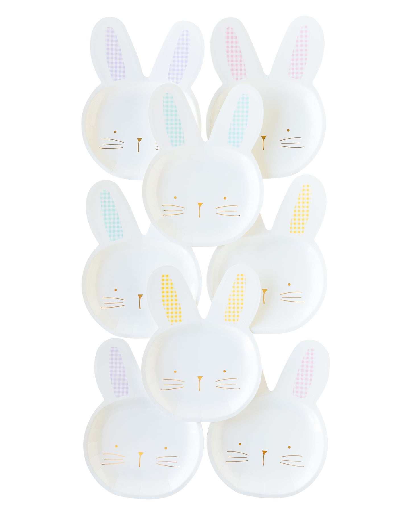 Pastel Gingham Bunny shaped paper plate. Pack of 8, 4 different colours: Yellow, Purple, Blue and Pink