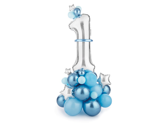 Number 1 Blue and Silver First Birthday Balloon Kit - 1.4m!