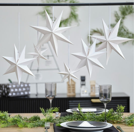 3D White Stars Hanging Christmas Decorations