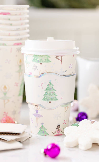 8 x Cream Fairies and Christmas Tree To-Go Party cups with matching design sleeves and lids.   16oz capacity.