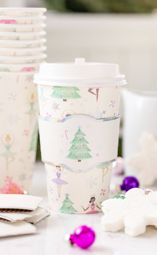 8 x Cream Fairies and Christmas Tree To-Go Party cups with matching design sleeves and lids.   16oz capacity.