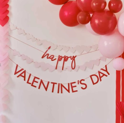 Red & Pink Happy Valentines & Heart Paper Banners - 2.5m