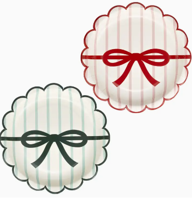 Red and Pink Green and Mint Stripes and Bow Dessert Plates