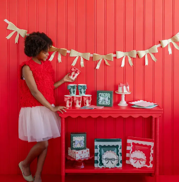 Red and Pink Green and Mint Stripes and Bow Dessert Plates