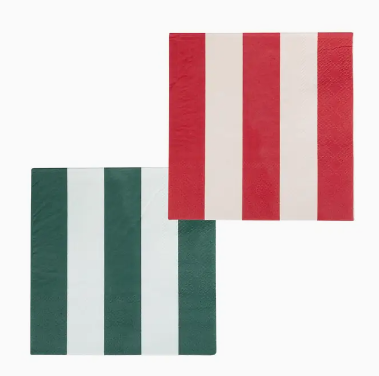 Red and Pink Green and Mint Striped Cocktail Napkin Set