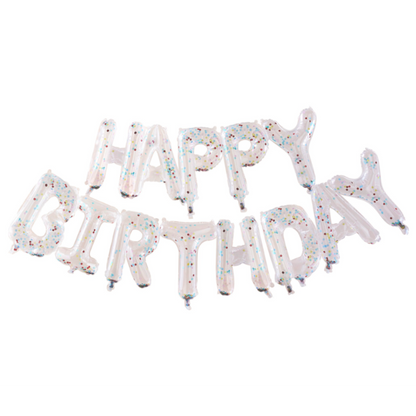 Rainbow Confetti filled Happy Birthday Balloon Banner