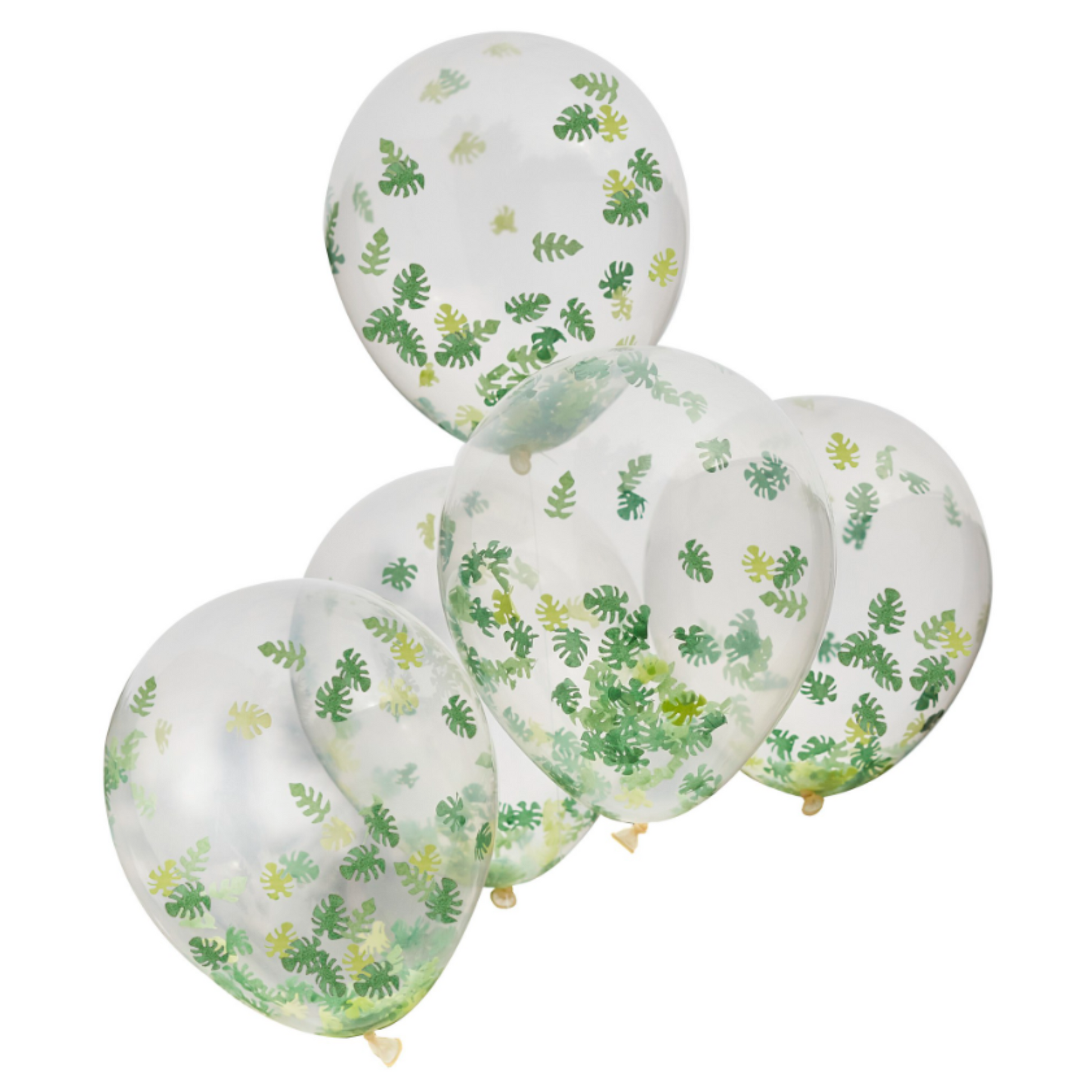 5 x 12” balloons with 2g of leaf-shaped confetti in each balloon.