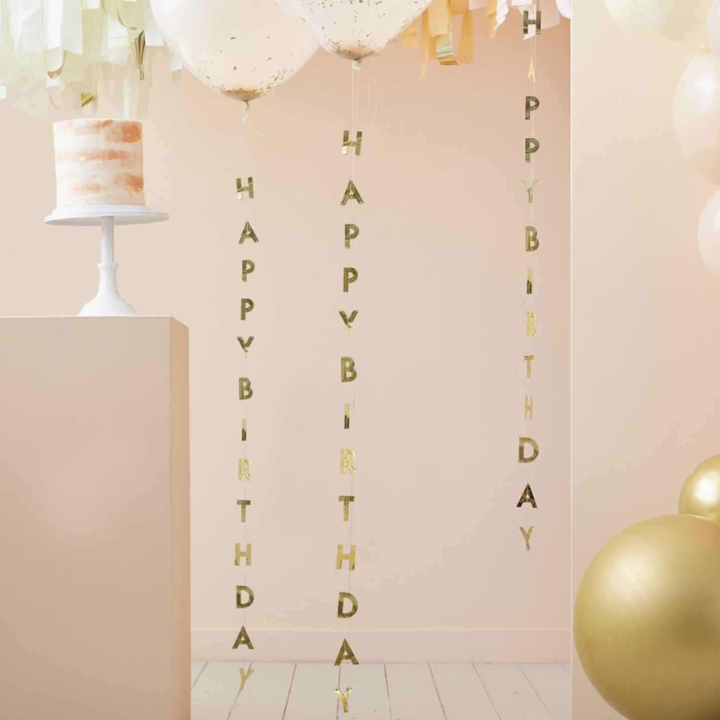 Gold Foil Happy Birthday Balloon Tail. 