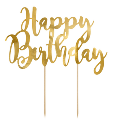 Gold Script Happy Birthday Cake Topper