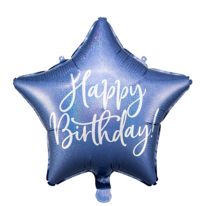 Star Shaped Navy Blue Happy Birthday Foil Balloon