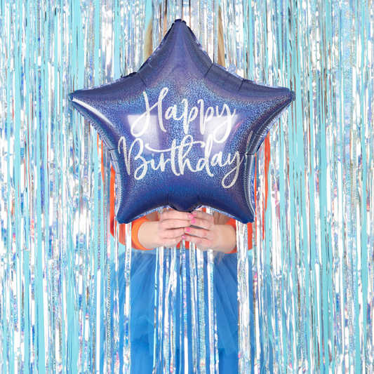 Star Shaped Navy Blue Happy Birthday Foil Balloon
