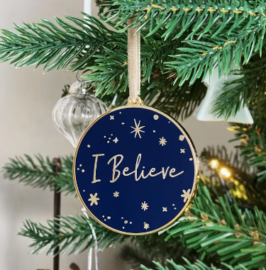 I Believe Enamel Christmas Tree Decoration - Navy and Red