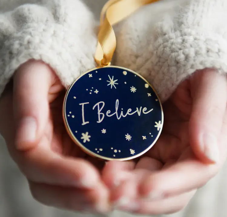 I Believe Enamel Christmas Tree Decoration - Navy and Red