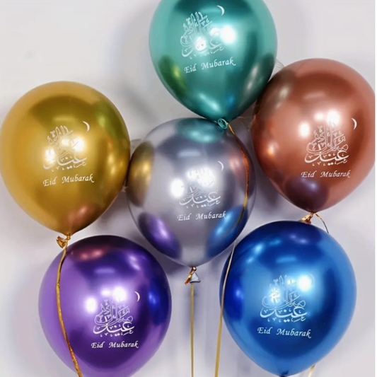 Metallic Colourful Latex Eid Mubarak Balloons