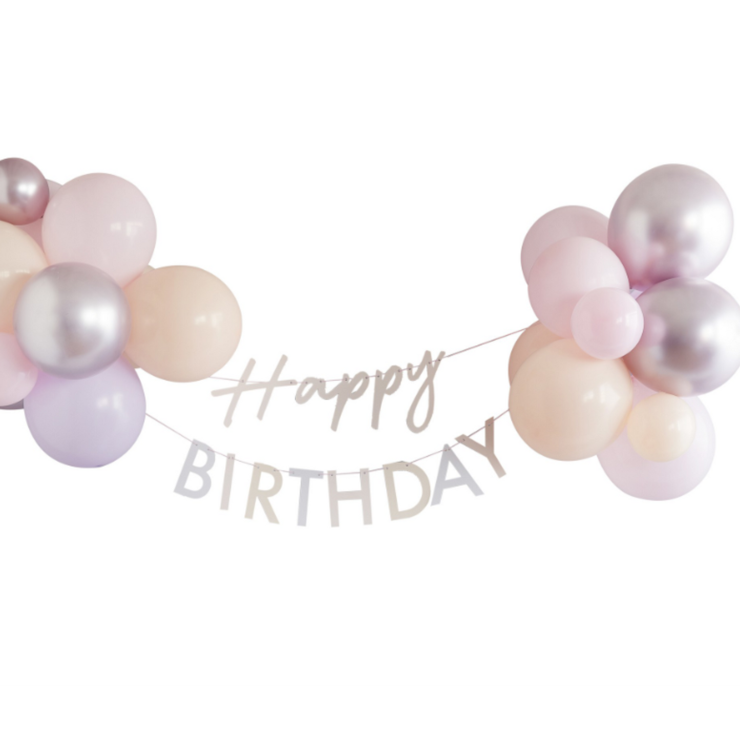 Pastel Pink Happy Birthday Bunting with Balloons