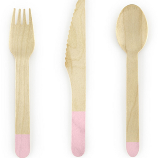 Pink Dipped Wooden Cutlery Set