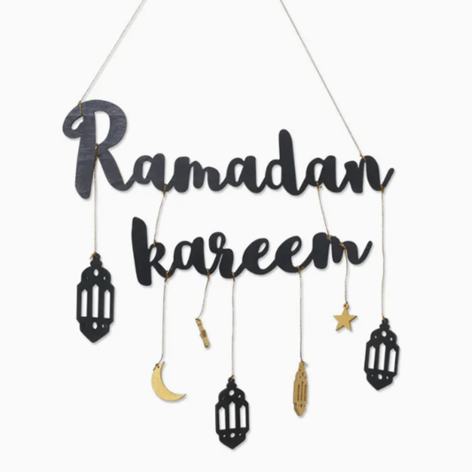 Ramadan Kareem Wooden Black Wall Pendant Banner