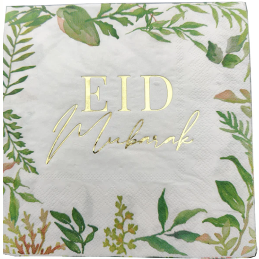 Green Leaf with Gold Eid Mubarak Stamp Paper Napkins