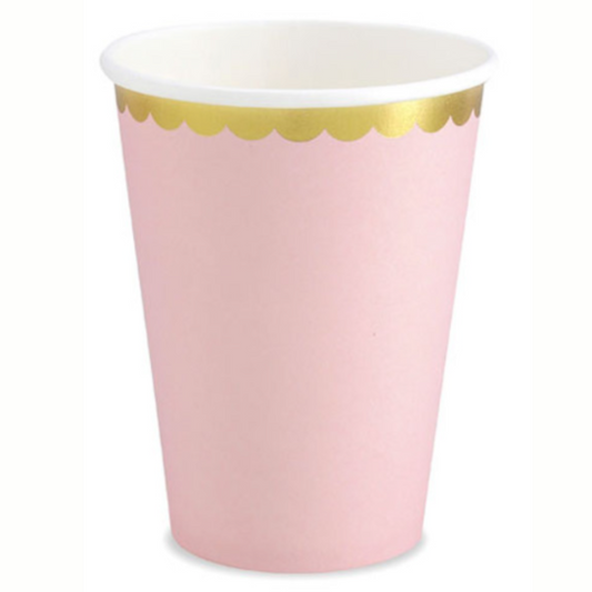 6 x Light Pink with Gold Rim Paper Cups
