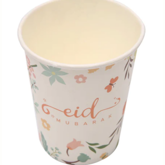Pastel Floral Theme Eid Mubarak 250ml Paper Cup. 10 per pack