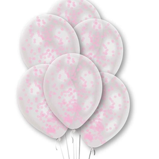 Pink Confetti Filled Clear Latex Balloons