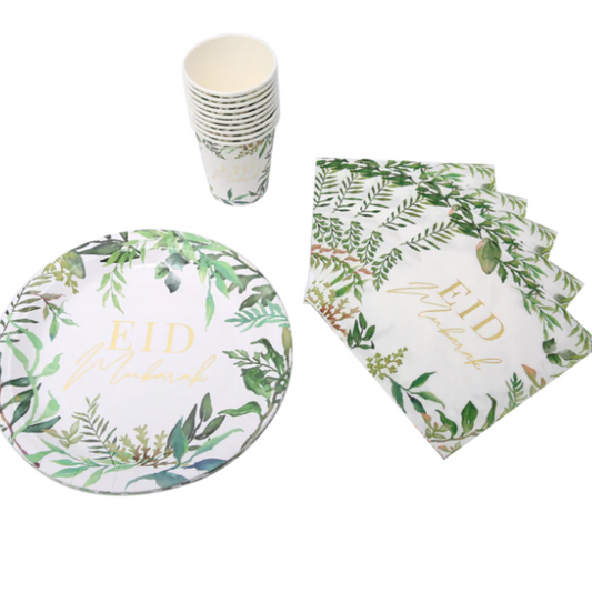 Botanical Green and Gold Eid Mubarak tableware set
