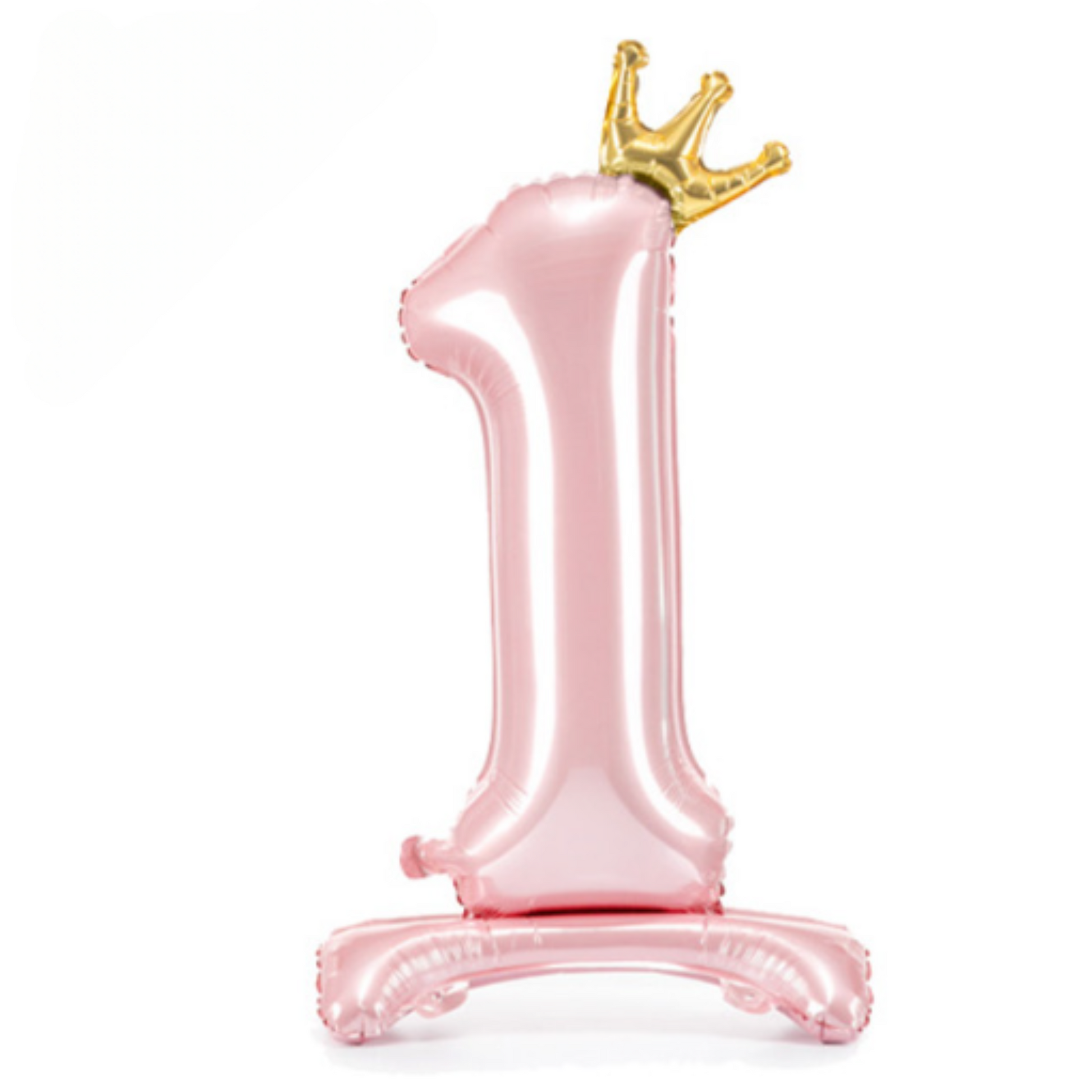 Pink Freestanding Number 1 Air Filled only balloon with gold Crown. 