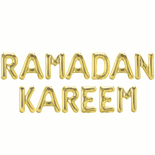 16inch Individal Gold Foil Letters, spelling 'Ramadan Kareem'.