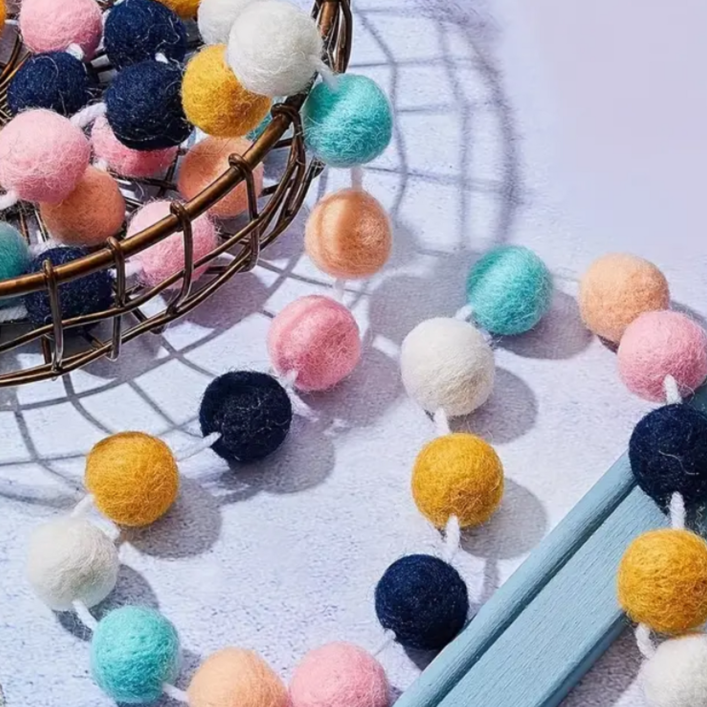 Wool  Pom Pom Felt Ball Garland String