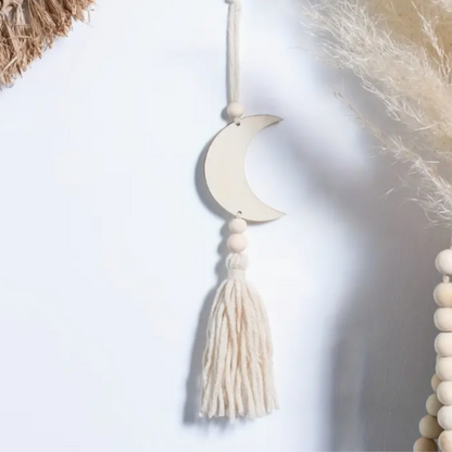 Woven Wooden Moon Tassel Wall Hanging Decoration