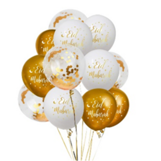 Gold, White and Confetti Eid Mubarak Balloons