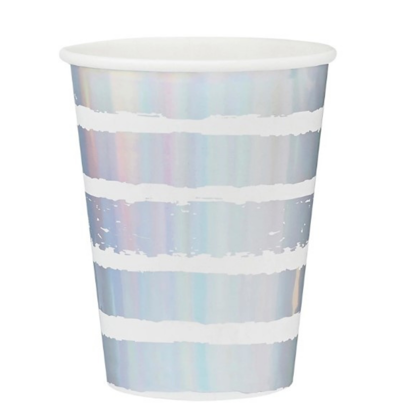 Iridescent Striped Paper Cups. Holds upto 250ml of fluids. Perfect for any occassion.