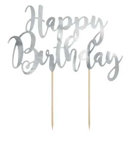 Gold Script Happy Birthday Cake Topper