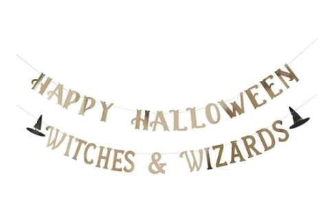 'Gold 'Happy Halloween Witches & Wizards' Banner x2 2m