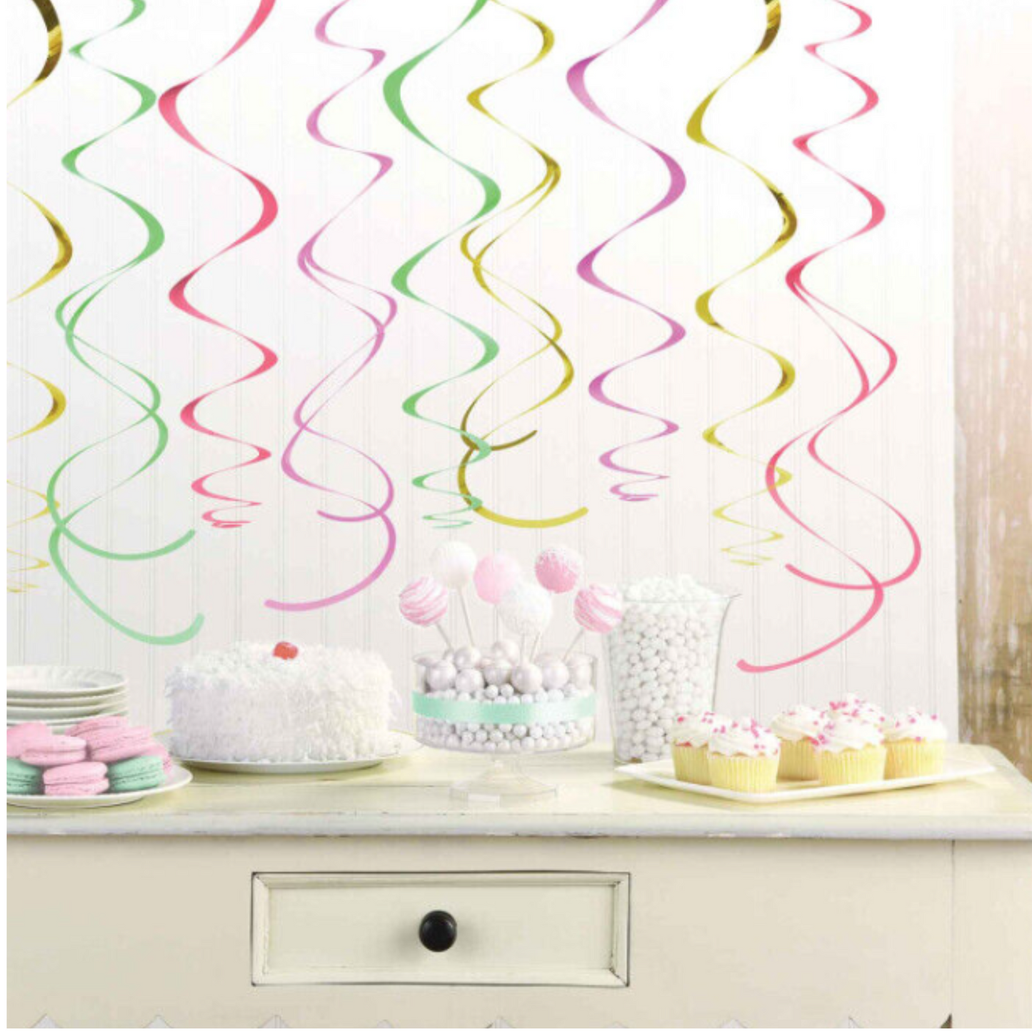 Pastel coloured swirl decorations