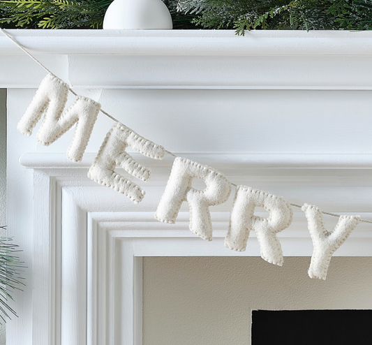 White Felt Merry Christmas Bunting