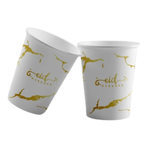 White Gold Marble Eid Mubarak Paper Cups