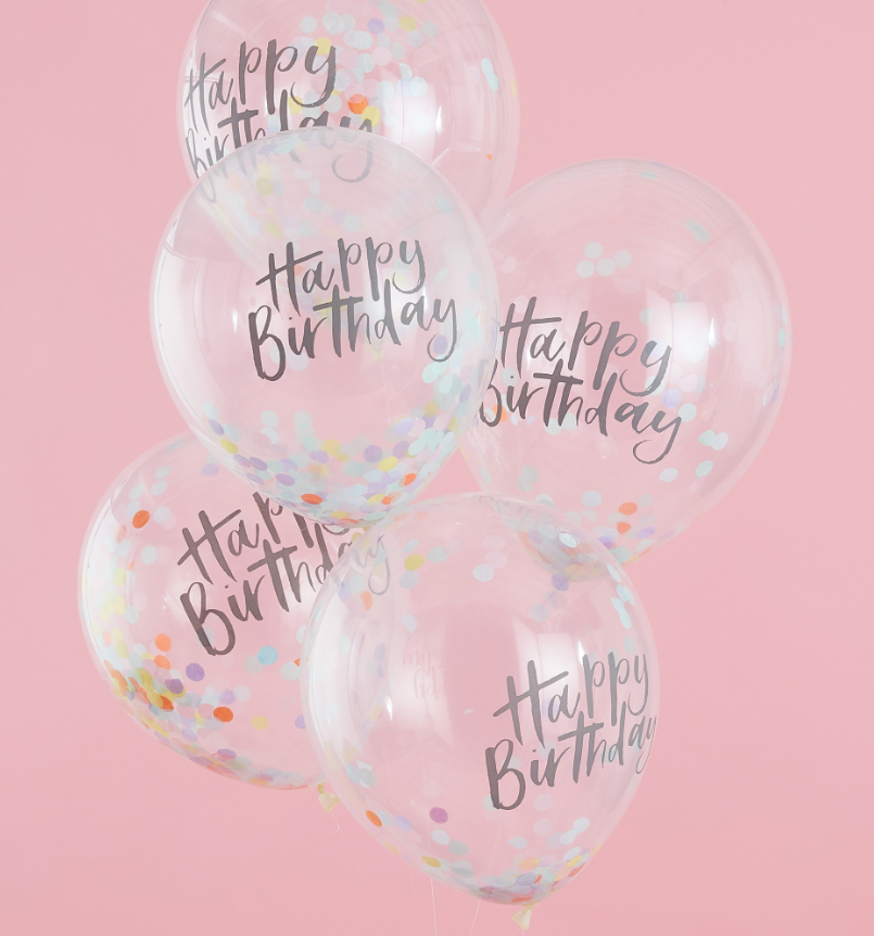 Happy Birthday Pastel Confetti Balloons