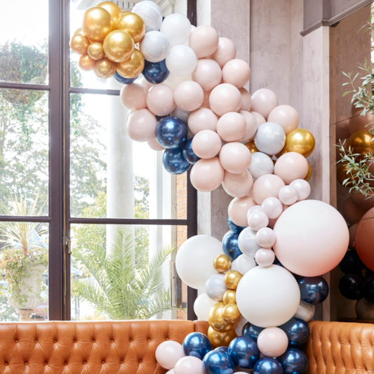 200 pc Luxe Marble, Navy & Gold Chrome Balloon Arch Kit. Latex Balloon with various sizes