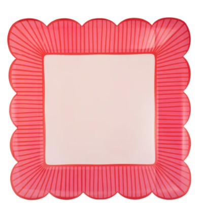 Striped Edge Scalloped Square Plate