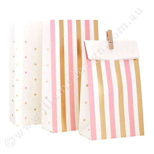 Gold and Pink, Stripes and Spots Treat Bag
