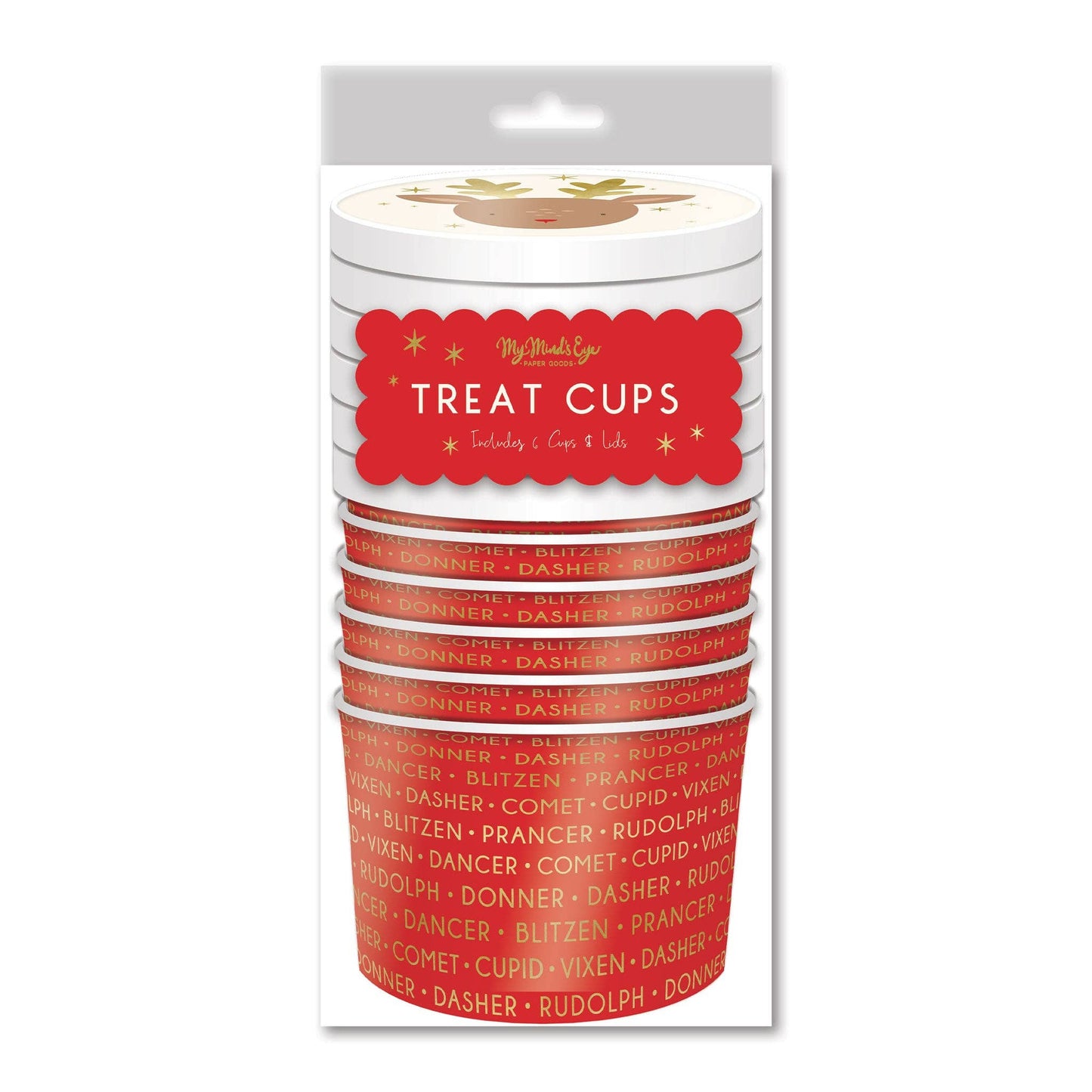 6 pack of take out dear rudolph treat cups