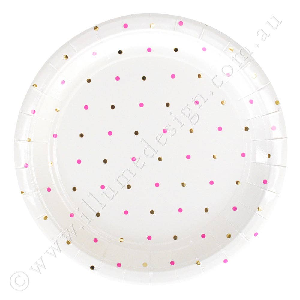 Pink and Gold Dot Round Paper party plate, 