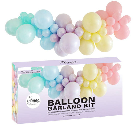 Pastel Balloon Garland Kit. Assorted Pastel  Colours, Mint, Blue, Purple, Yellow and Pink. Balloon Pump provided. No Helium required