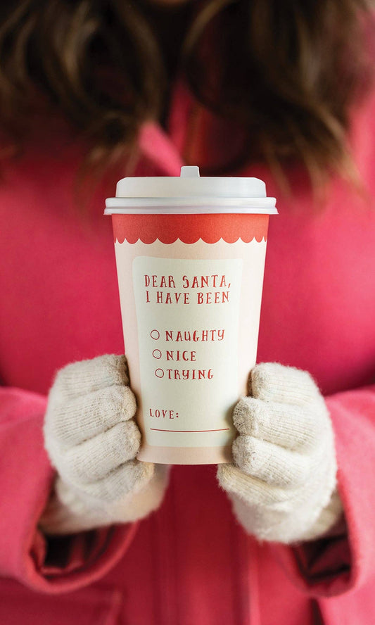 Naughty or Nice Tick box design to-go party cups. 