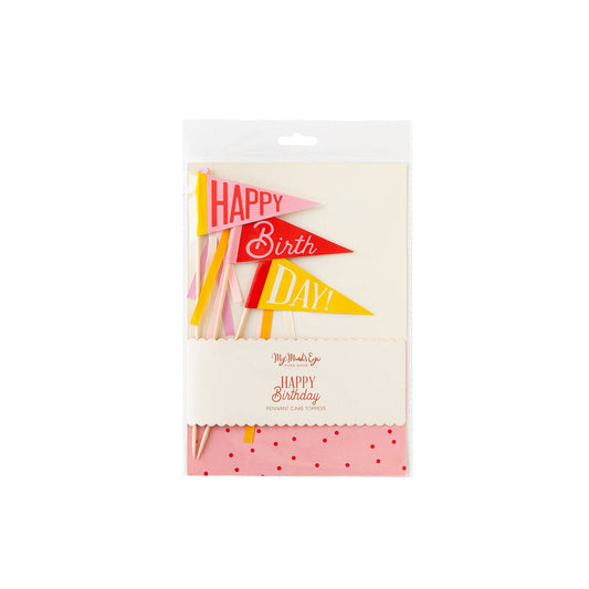 3 individual pennant banners. Pink 'Happy' Pennant, Red 'Birth' Pennant, Yellow 'Day' pennant