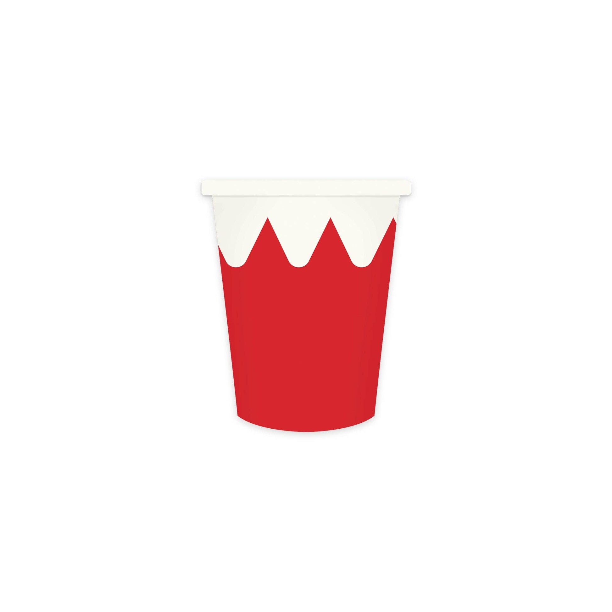 Elf Collar Design Paper Cup. White and Red holding 12oz